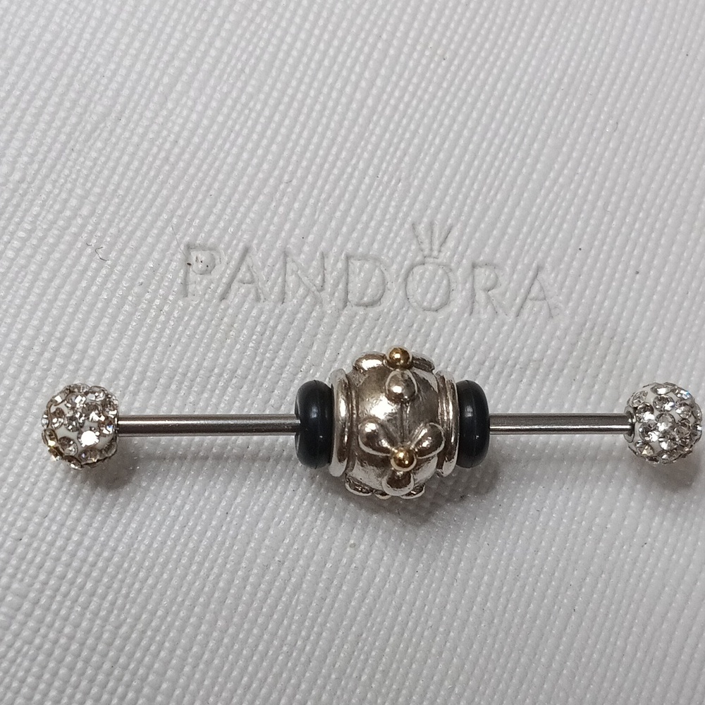 Pandora Silver/14k Vintage 2006 Flower Two Tone Charm